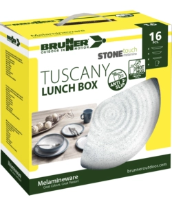 SET 16 STOVIGLIE DA CAMPEGGIO BRUNNER "TUSCANY" IN STONE TOUCH ANTISCIVOLO