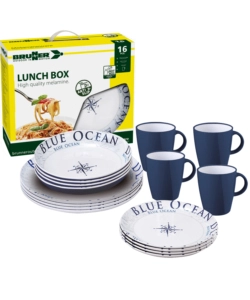 SET 16 STOVIGLIE DA CAMPEGGIO BRUNNER "BLUE OCEAN" IN MELAMINA ANTISCIVOLO