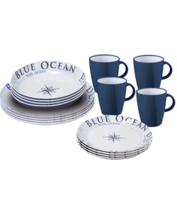 SET 16 STOVIGLIE DA CAMPEGGIO BRUNNER "BLUE OCEAN" IN MELAMINA ANTISCIVOLO