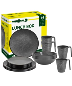 SET 16 STOVIGLIE DA CAMPEGGIO BRUNNER "COTTERY" IN MELAMINA ANTISCIVOLO