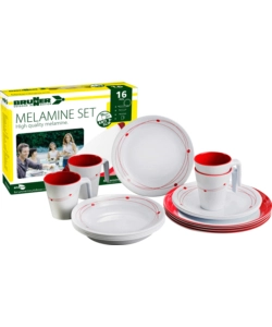 SET 16 STOVIGLIE DA CAMPEGGIO BRUNNER "COSMIC" IN MELAMINA ANTISCIVOLO