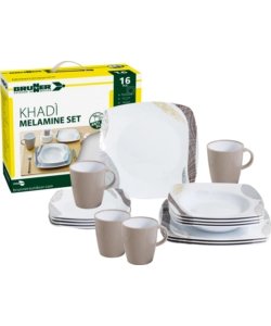 SET 16 STOVIGLIE DA CAMPEGGIO BRUNNER "KHADÌ" IN MELAMINA ANTISCIVOLO