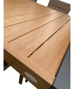 TAVOLO DA ESTERNO ESTENSIBILE "ALISSA" IN ALLUMINIO TEAK NATURALE 160/240X100X74 CM