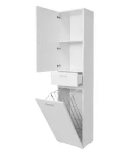 ARMADIO 1 ANTA, 1 CASSETTO E 1 CESTELLO PORTABIANCHERIA COLORE BIANCO, 45X32X195 CM