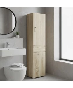 ARMADIO 1 ANTA, 1 CASSETTO E 1 CESTELLO PORTABIANCHERIA COLORE ROVERE, 45X32X195 CM