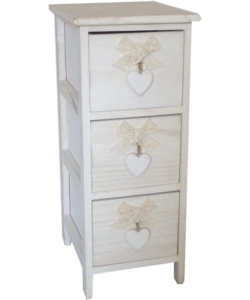 CASSETTIERA ARMONIA "WHITE WASHED" 3 CASSETTI CUORE E FIOCCHI IN LEGNO DI PAULOWNIA 26X32X63 CM