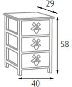 CASSETTIERA ARMONIA "WHITE WASHED" 3 CASSETTI CUORE E FIOCCHI IN LEGNO DI PAULOWNIA 40X29X58 CM