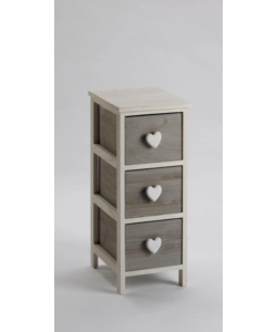 CASSETTIERA 3 CASSETTI IN LEGNO DI PAULOWNIA BIANCA E GRIGIA ARMONIA 26X32X63 CM