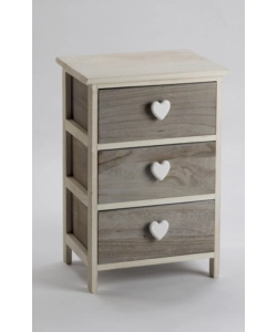 CASSETTIERA 3 CASSETTI IN LEGNO DI PAULOWNIA BIANCA E GRIGIA ARMONIA 40X29X58 CM