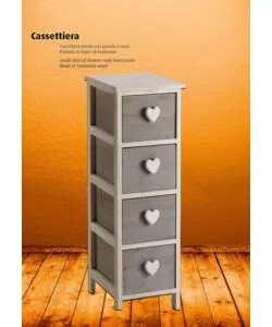 CASSETTIERA 4 CASSETTI IN LEGNO DI PAULOWNIA BIANCA E GRIGIA ARMONIA 26X32X81 CM