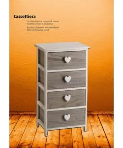CASSETTIERA 4 CASSETTI IN LEGNO DI PAULOWNIA BIANCA E GRIGIA ARMONIA 40X29X73 CM