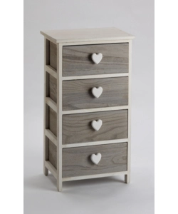 CASSETTIERA 4 CASSETTI IN LEGNO DI PAULOWNIA BIANCA E GRIGIA ARMONIA 40X29X73 CM