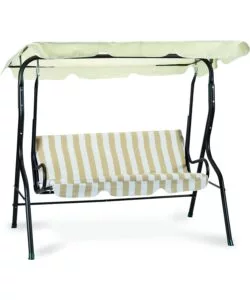 DONDOLO DA ESTERNO A 3 POSTI ESSENZA IN ACCIAIO E POLIESTERE FANTASIA RIGHE BEIGE 170X113X156 CM