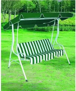 DONDOLO DA ESTERNO A 3 POSTI ESSENZA IN ACCIAIO E POLIESTERE FANTASIA RIGHE VERDI 170X113X156 CM