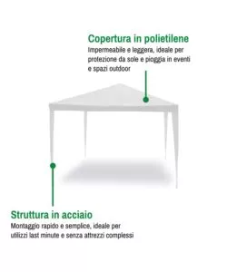 GAZEBO DA ESTERNO ESSENZA "FACILE" IN ACCIAIO BIANCO 3X2 M