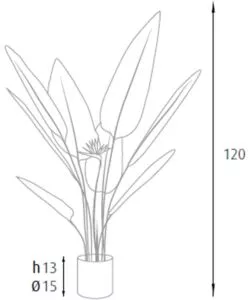 PIANTA STRELITZIA IN POLIETILENE CON 12 FOGLIE E 2 FIORI, 120 CM