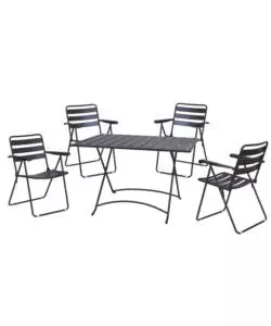 SET DA ESTERNO ESSENZA "MERY" PIEGHEVOLE CON 1 TAVOLO E 4 SEDIE IN ACCIAIO COLORE ANTRACITE