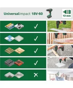 KIT VALIGETTA TRAPANO A PERCUSSIONE A BATTERIA BOSCH "UNIVERSAL IMPACT" CARICABATTERIE E 2 BATTERIE 18V 2AH