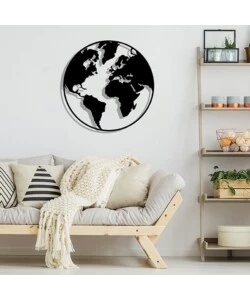 DECORAZIONE IN METALLO DA MURO "WORLD MAP",  DIAMETRO 39,5 CM