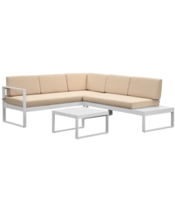 SET DA GIARDINO "HYDRI" IN ALLUMINIO BIANCO CON 6 SEDUTE E TAVOLINO