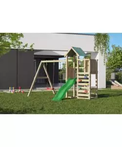 GIOCO PER BAMBINI DA ESTERNO IN LEGNO FUNGOO "CHESTER" CON TORRETTA, SCIVOLO E ALTALENA DOPPIA, 310X336X245 CM