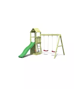 GIOCO DA ESTERNO PER BAMBINI FUNGOO "FLAPPI" CON TORRETTA CON TETTO, SCIVOLO E ALTALENA DOPPIA 303X370X272 CM