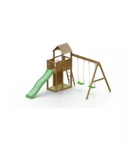 GIOCO PER BAMBINI DA ESTERNO IN LEGNO FUNGOO "BOOMER 3" CON TORRETTA CON SCIVOLO E ALTALENA DOPPIA, 431X302X270 CM