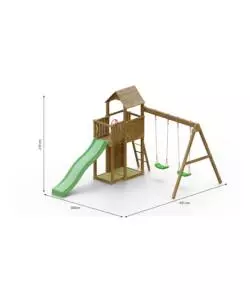 GIOCO PER BAMBINI DA ESTERNO IN LEGNO FUNGOO "BOOMER 3" CON TORRETTA CON SCIVOLO E ALTALENA DOPPIA, 431X302X270 CM