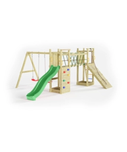 GIOCO PER BAMBINI DA ESTERNO IN LEGNO FUNGOO "MAXI FUNNY EXPOSURE" CON SCIVOLO, TORRETTA, PONTE E ALTALENA, 525X398X210 CM