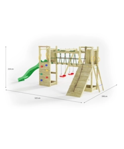 GIOCO PER BAMBINI DA ESTERNO IN LEGNO FUNGOO "MAXI FUNNY EXPOSURE" CON SCIVOLO, TORRETTA, PONTE E ALTALENA, 525X398X210 CM