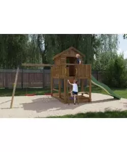 GIOCO PER BAMBINI DA ESTERNO IN LEGNO FUNGOO "MARS" CON CASETTA CON FINESTRA, ALTALENA E SCIVOLO, 558X301X280 CM