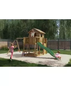 GIOCO PER BAMBINI DA ESTERNO IN LEGNO FUNGOO "MARS" CON CASETTA CON FINESTRA, ALTALENA E SCIVOLO, 558X301X280 CM