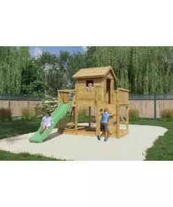 GIOCO PER BAMBINI DA ESTERNO IN LEGNO FUNGOO "MARS" CON CASETTA CON FINESTRA, ALTALENA E SCIVOLO, 558X301X280 CM