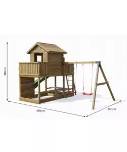 GIOCO PER BAMBINI DA ESTERNO IN LEGNO FUNGOO "MARS" CON CASETTA CON FINESTRA, ALTALENA E SCIVOLO, 558X301X280 CM