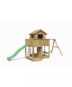 GIOCO PER BAMBINI DA ESTERNO FUNGOO "PLUTO" CON CASETTA CON FINESTRA, ALTALENA DOPPIA E SCIVOLO, 558X301X280 CM