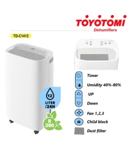 DEUMIDIFICATORE MOBILE "TD C 1412" CON DISPLAY LED, 10 LITRI