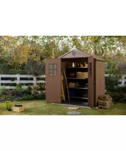 CASETTA DA GIARDINO KETER "DARWIN 6x4" IN EVOTECH+ COLORE MARRONE CON PORTA BATTENTE DOPPIA 190X122X221 CM