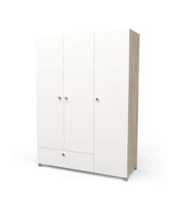 ARMADIO 2 ANTE E 1 CASSETTO "IZZY" COLORE BIANCO OPACO E QUERCIA, 134,6X51,7X185,7 CM