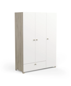 ARMADIO 2 ANTE E 1 CASSETTO "IZZY" COLORE BIANCO OPACO E QUERCIA, 134,6X51,7X185,7 CM