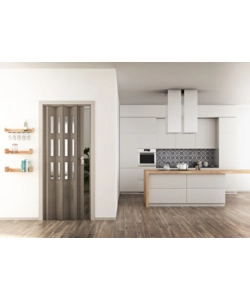 PORTA A SOFFIETTO DA INTERNO "LUCIANA" ROVERE TORTORA CON VETRO 88,5X214 CM