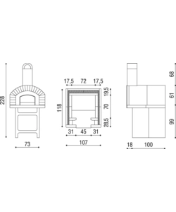 FORNO PER PIZZA LINEA VZ "PORTICI" IN REFRATTARIO, 107X118X228 CM
