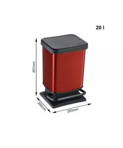 PATTUMIERA A PEDALE QUADRATO "PASO" COLORE ROSSO DA 20 LITRI
