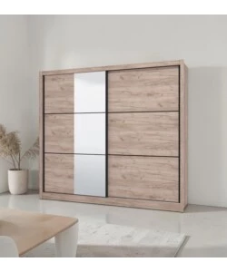 ARMADIO 2 ANTE SCORREVOLI "MADRID" CON SPECCHIO EFFETTO QUERCIA 242X60X215,5 CM