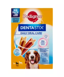 SNACK IGIENE ORALE PER CANI DI TAGLIA MEDIA PEDIGREE "DENTASTIX", 28 PEZZI