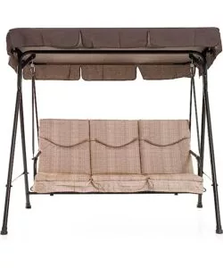 DONDOLO DA GIARDINO 3 POSTI "GRAN MADAGASCAR" CON FUNZIONE LETTO, COLORE MARRONE - 182x120x160 CM
