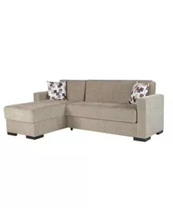 DIVANO LETTO "MERLIN" CON CASSETTONE E PENISOLA REVERSIBILE BEIGE, 225X150X81 CM