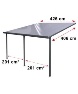 PERGOLA DA ESTERNO "PATIO" IN ALLUMINIO ANTRACITE E POLICARBONATO TRASPARENTE, 4X4METRI