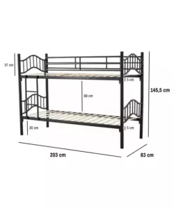 LETTO A CASTELLO BELLAHOME "BERNA"  SCOMPONIBILE IN 2 LETTI SINGOLI IN FERRO NERO 203X83X145,5 CM