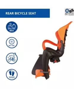 SEGGIOLINO POSTERIORE PER BICLETTA BELLELLI "TIGER CLAMP" GREY/ORANGE, PORTATA MASSIMA 22 KG