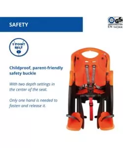 SEGGIOLINO POSTERIORE PER BICLETTA BELLELLI "TIGER CLAMP" GREY/ORANGE, PORTATA MASSIMA 22 KG